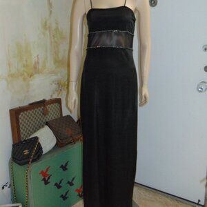 Vintage 90s Abiz Sleeveless Crystal Maxi Dress S/M Black Sheer Whimsigoth Grunge